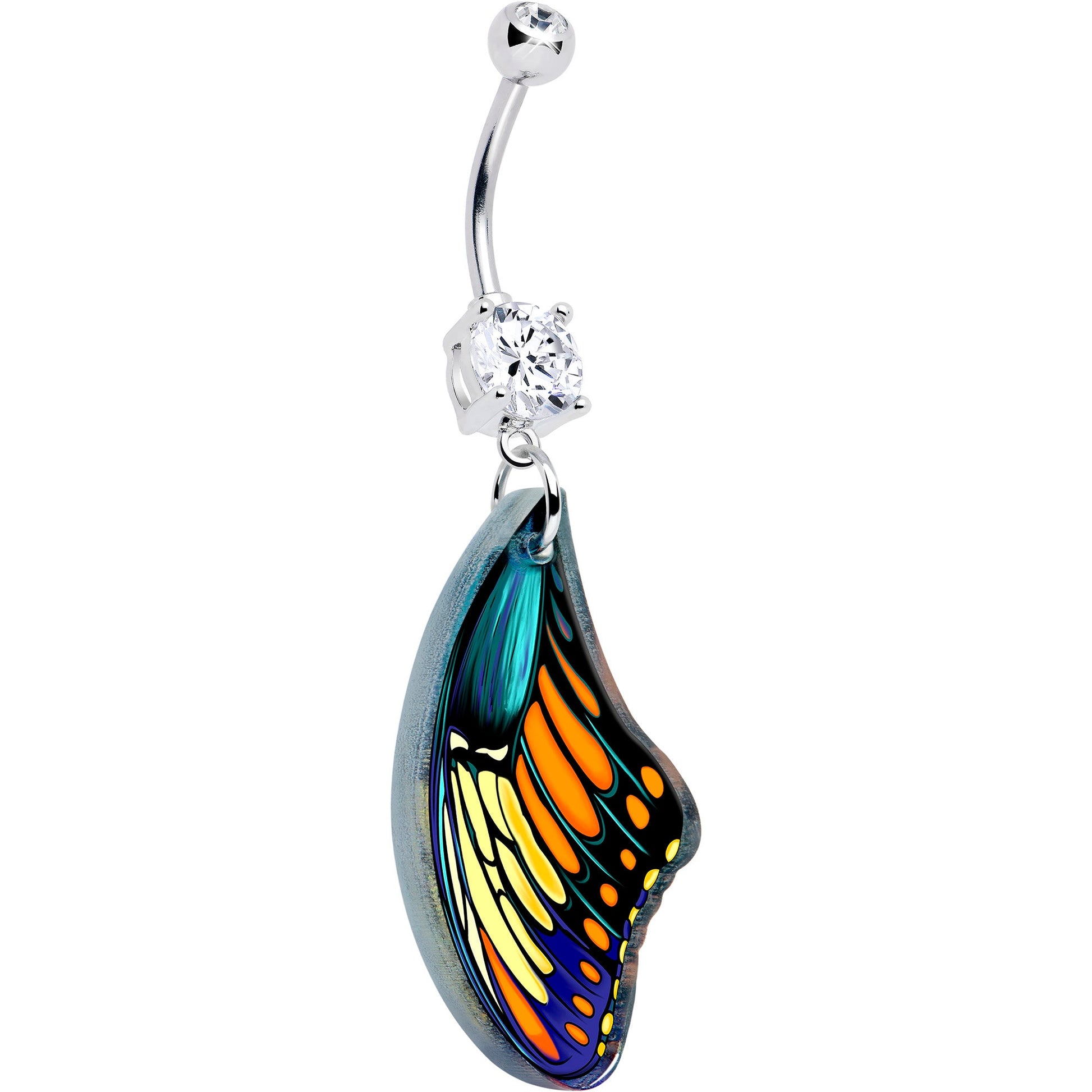 Double Gem Butterfly Wing Dangle Belly Ring by Onyx O BodyCandy