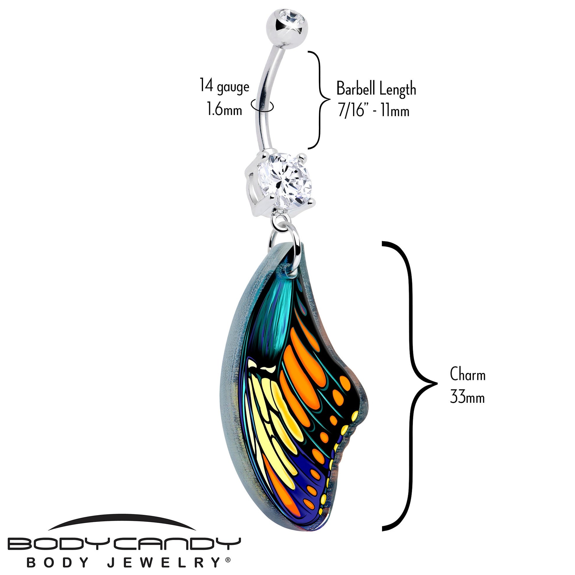 Double Gem Butterfly Wing Dangle Belly Ring by Onyx O BodyCandy