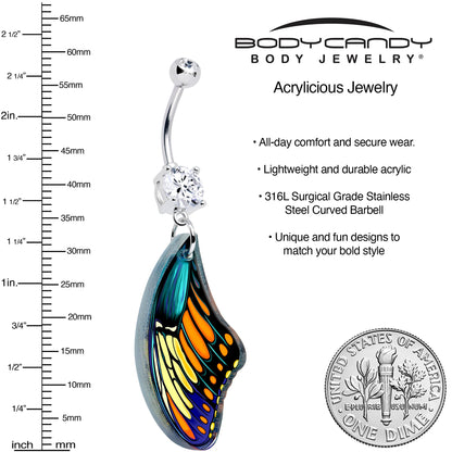 Double Gem Butterfly Wing Dangle Belly Ring by Onyx O BodyCandy