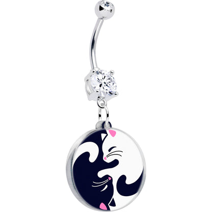 Double Gem Yin Yang Cat Dangle Belly Ring by Onyx O BodyCandy