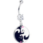 Double Gem Yin Yang Cat Dangle Belly Ring by Onyx O BodyCandy