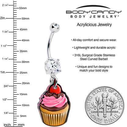 Double Gem Valentine Cupcake Dangle Belly Ring by Onyx O BodyCandy
