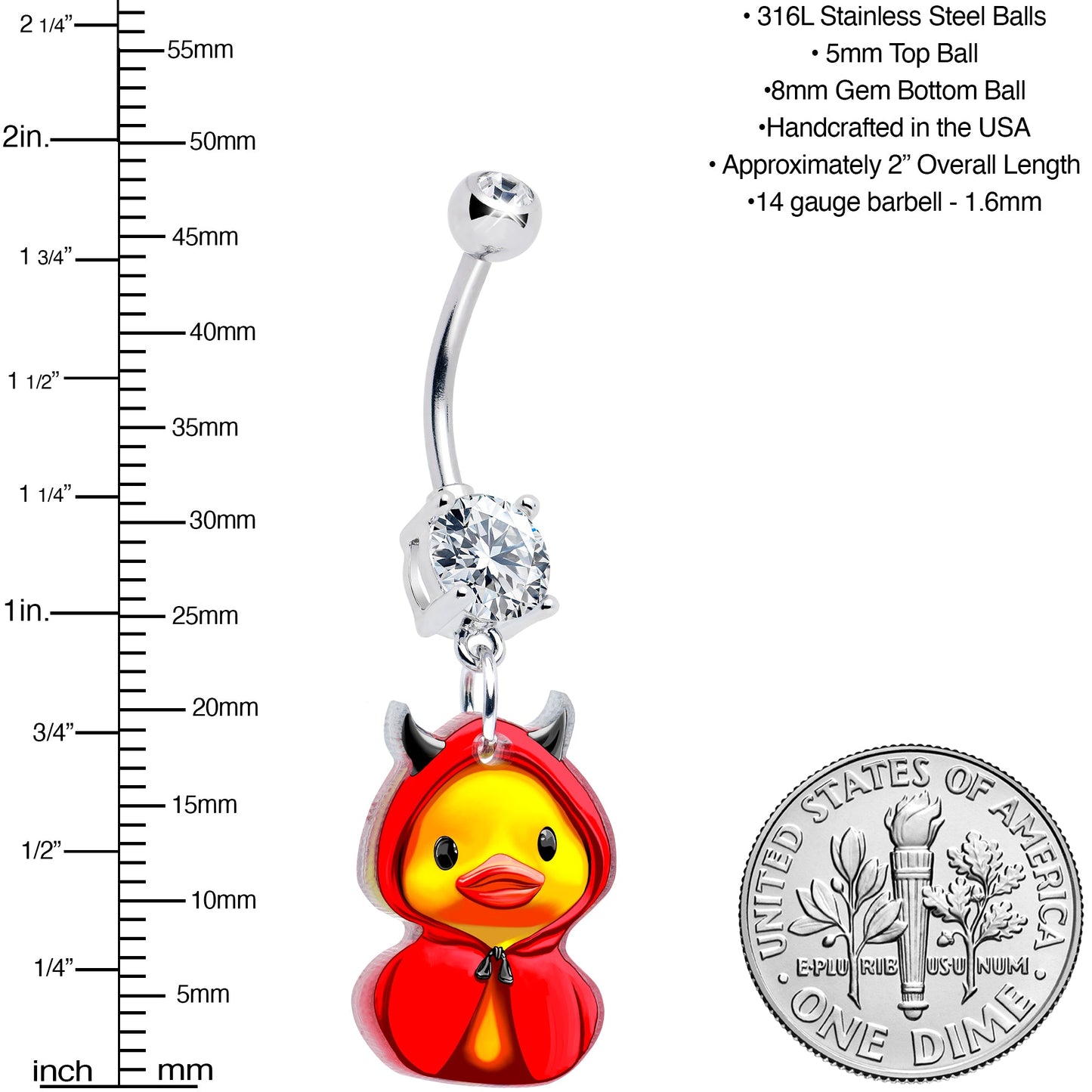 Clear Gem Hot Litle Devil Duck Dangle Belly Ring by Onyx O BodyCandy