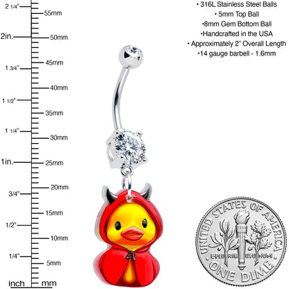 Clear Gem Hot Litle Devil Duck Dangle Belly Ring by Onyx O BodyCandy