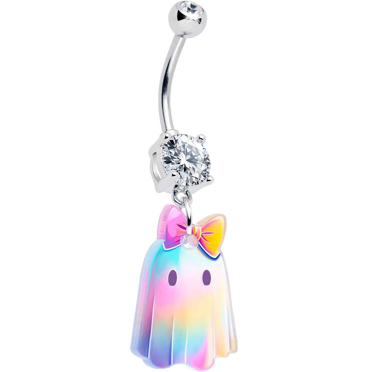 Clear Gem Iridescent Ghost Girl Dangle Belly Ring by Onyx O BodyCandy