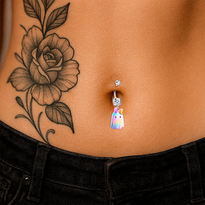 Clear Gem Iridescent Ghost Girl Dangle Belly Ring by Onyx O BodyCandy