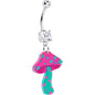 Double Gem Funky Floral Mushroom Dangle Belly Ring by Onyx O BodyCandy