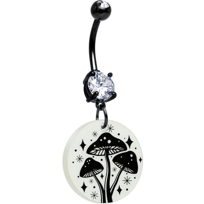 Black Double Gem Glow in the Dark Mystic Mushroom Dangle Belly Ring by Onyx O BodyCandy