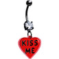 Black Double Gem Kiss Me Heart Dangle Belly Ring by Onyx O BodyCandy