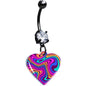 Black Double Gem Swirling Heart Dangle Belly Ring by Onyx O BodyCandy