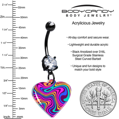 Black Double Gem Swirling Heart Dangle Belly Ring by Onyx O BodyCandy