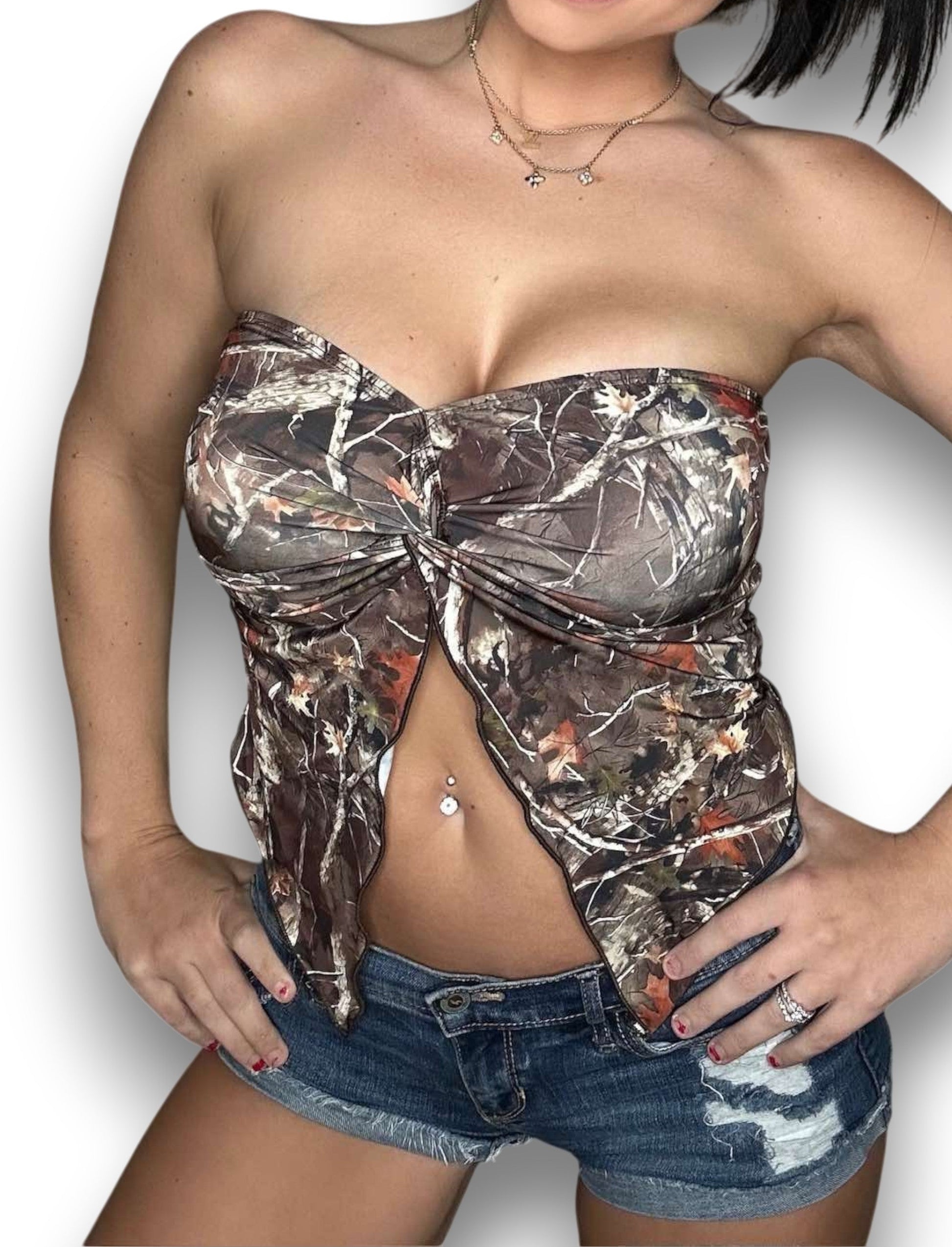 Camo Ruffle Tie Top Luckless Outfitters