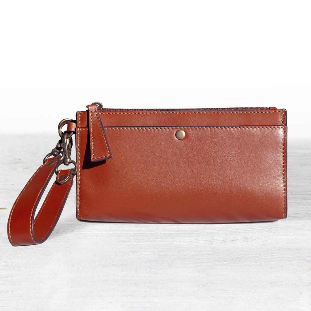 Caravel Wristlet Clutch - Luxury Leather Handbag in Cognac Urban-Equestrian