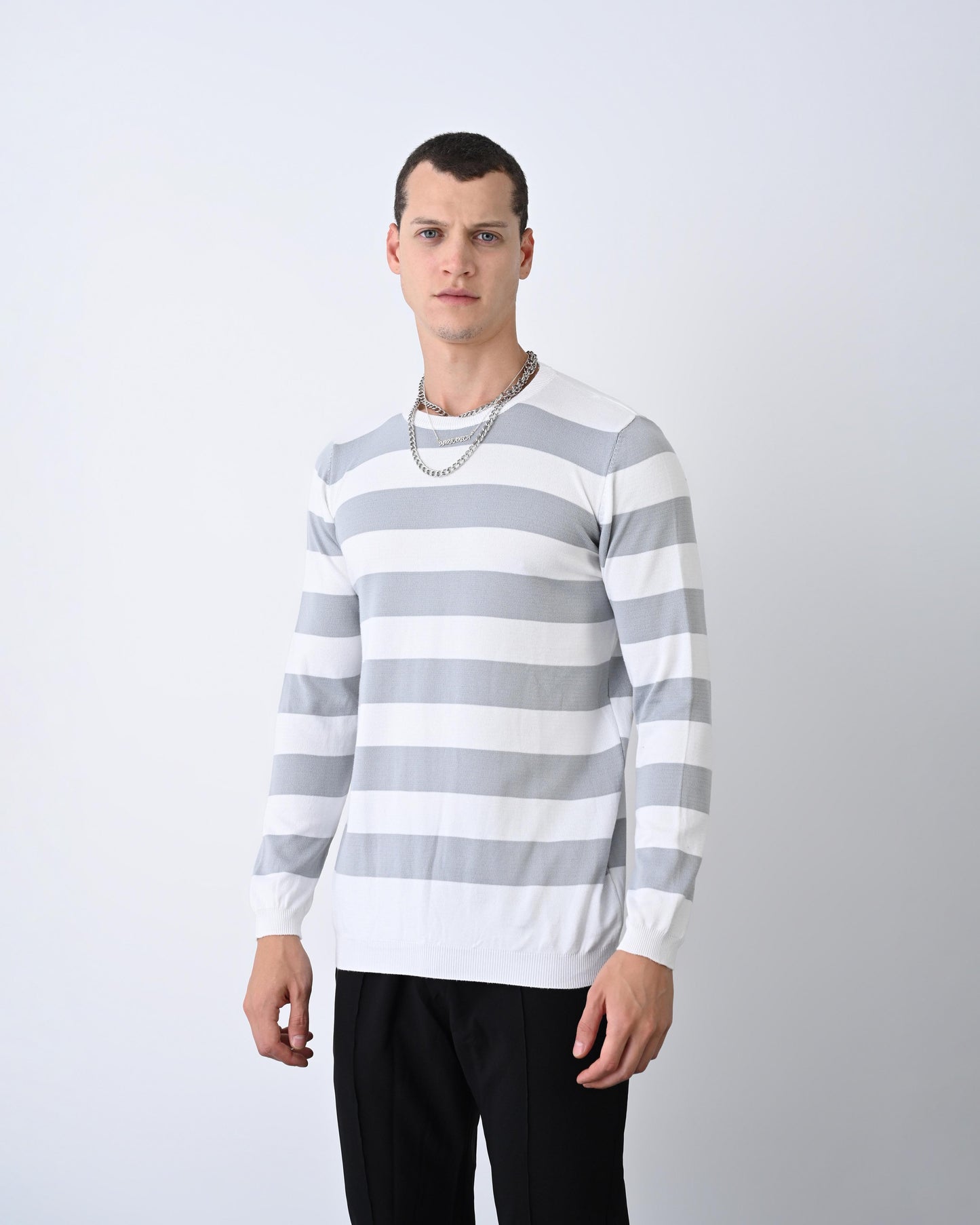Casual Men's Knitwear with Dual-Tone Stripe Detail Withinblack