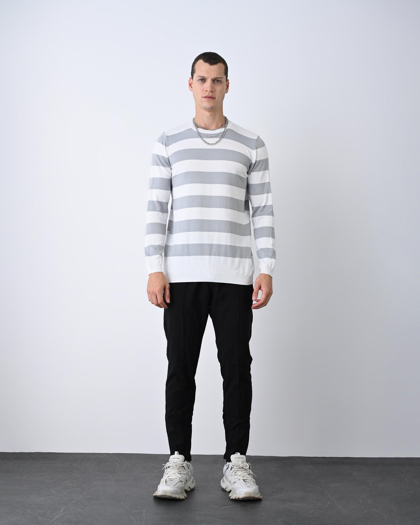 Casual Men's Knitwear with Dual-Tone Stripe Detail Withinblack