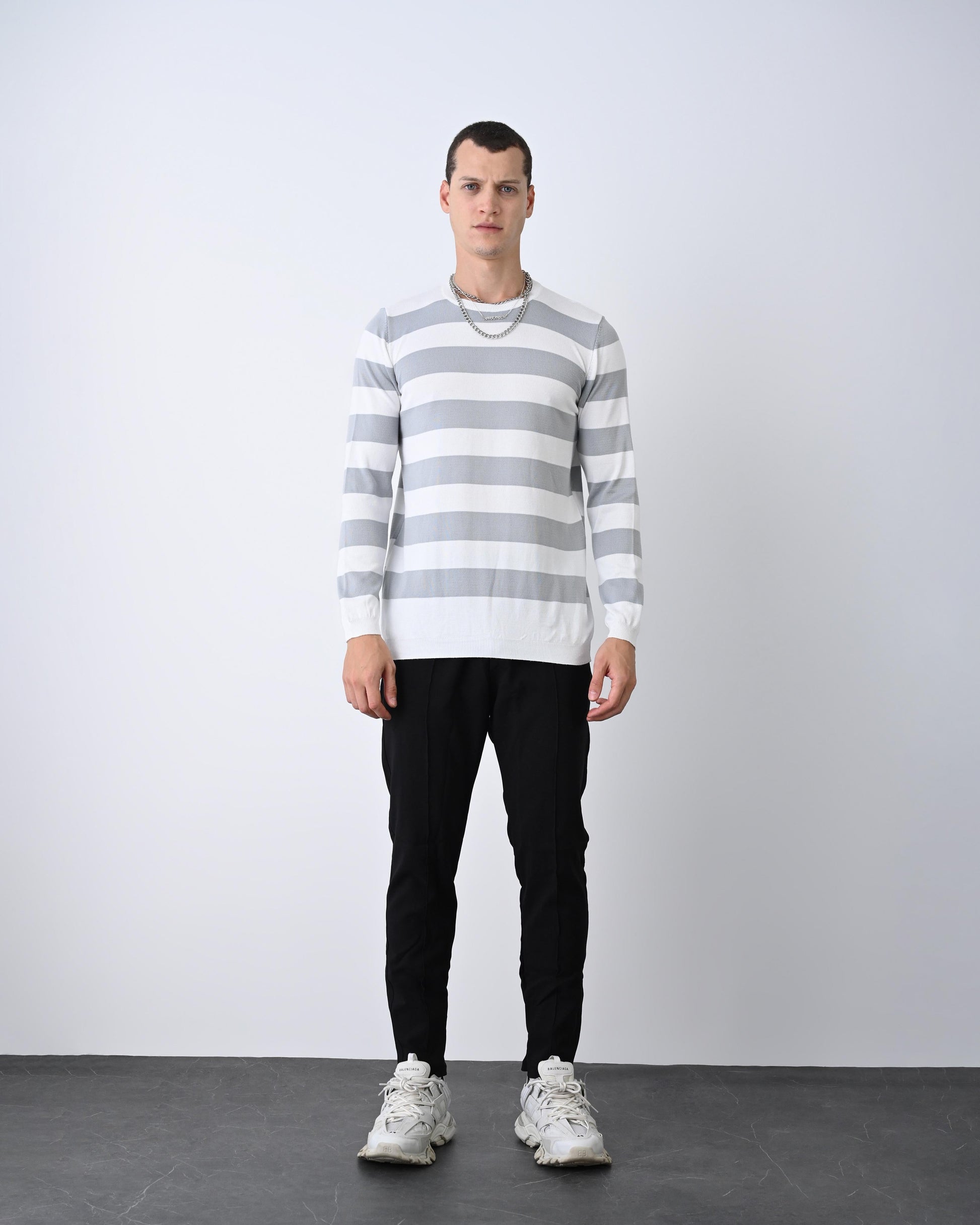 Casual Men's Knitwear with Dual-Tone Stripe Detail Withinblack