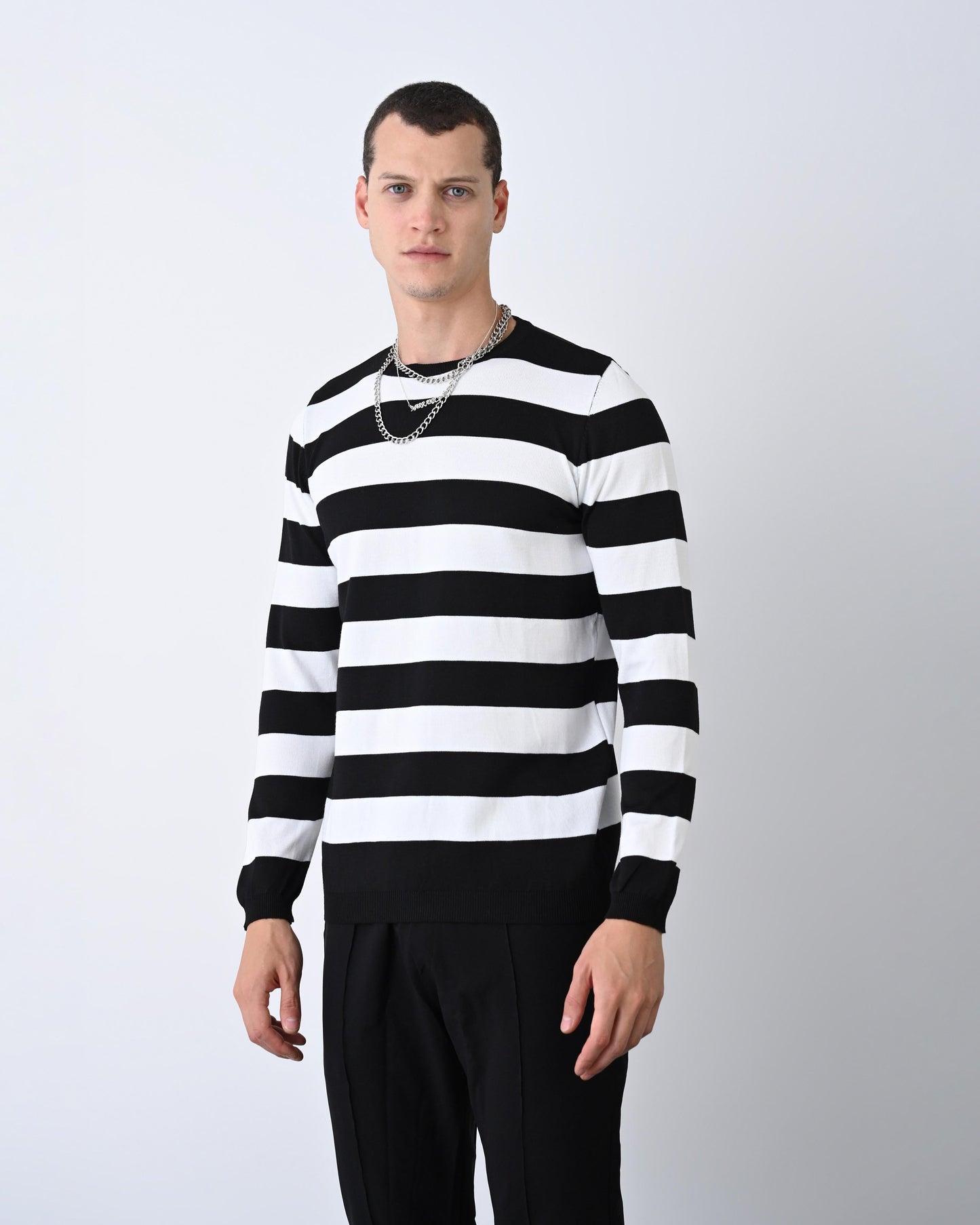 Casual Men's Knitwear with Dual-Tone Stripe Detail Withinblack