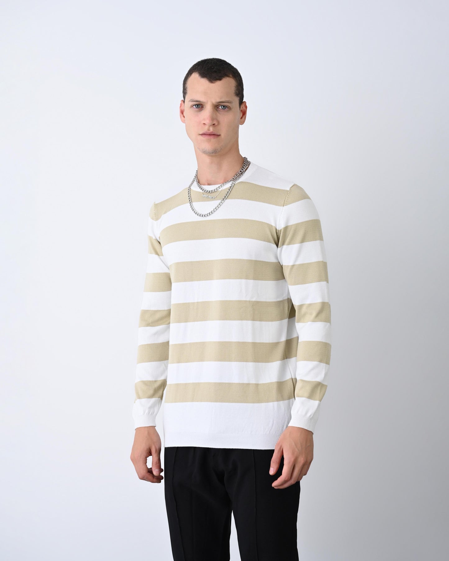 Casual Men's Knitwear with Dual-Tone Stripe Detail Withinblack