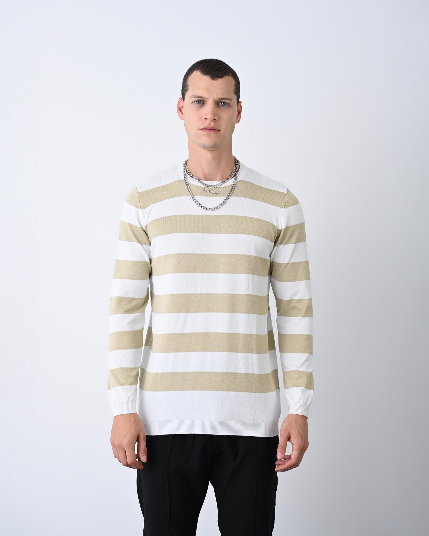 Casual Men's Knitwear with Dual-Tone Stripe Detail Withinblack