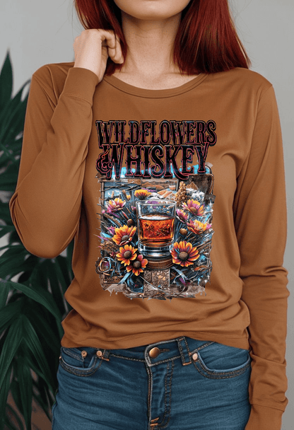 Wildflowers and Whiskey Lightweight Long Sleeve Tee Country in My Heart