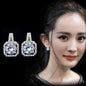 Square Diamond Women's Earrings with Large Studs