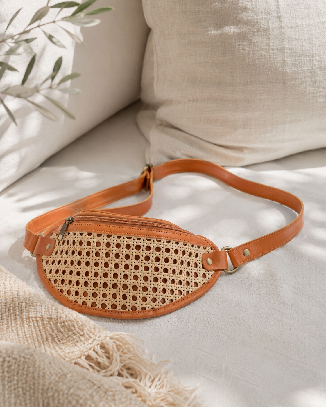 Raja Leather and Cane Sling Bag Village Thrive