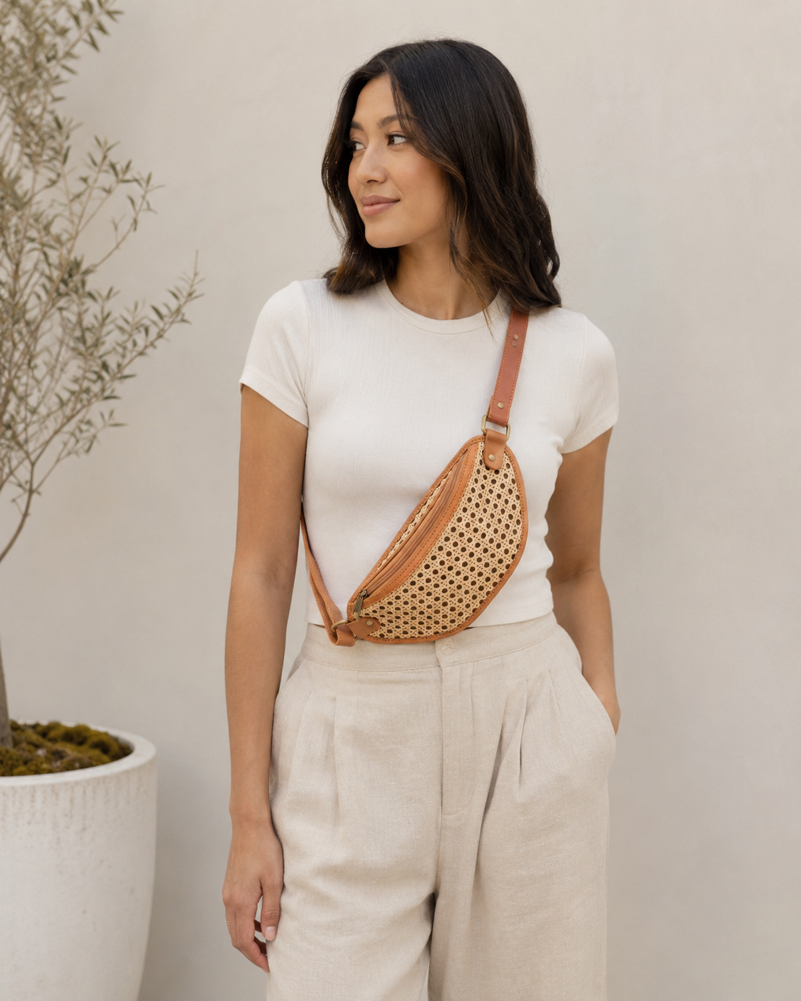 Raja Leather and Cane Sling Bag Village Thrive