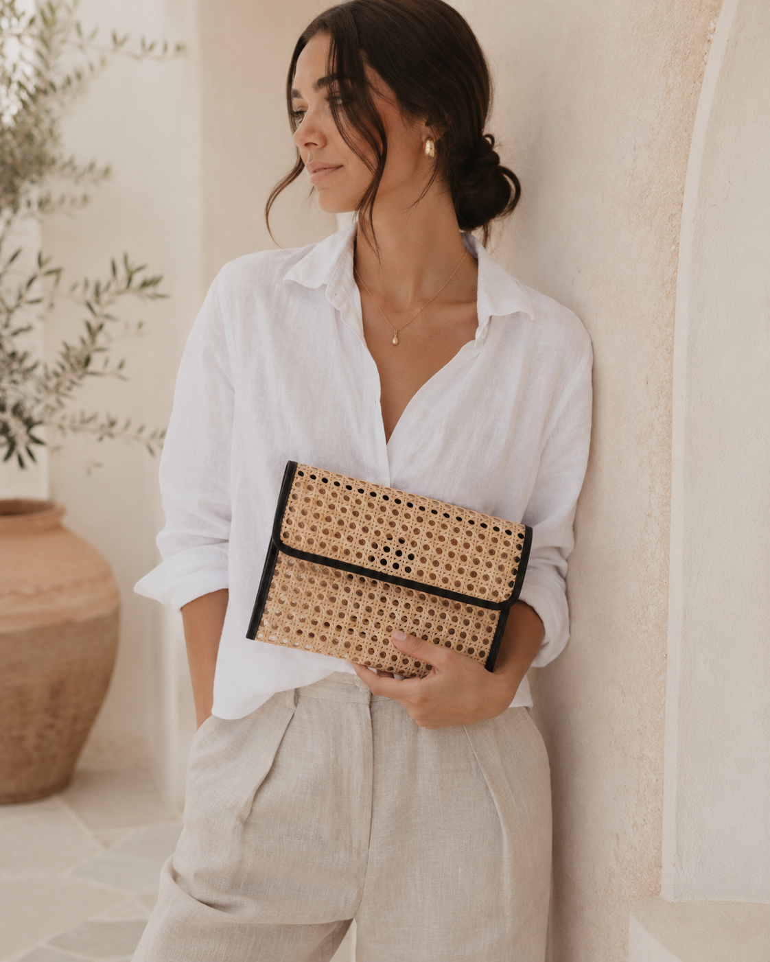Eva Leather and Rattan Clutch Village Thrive