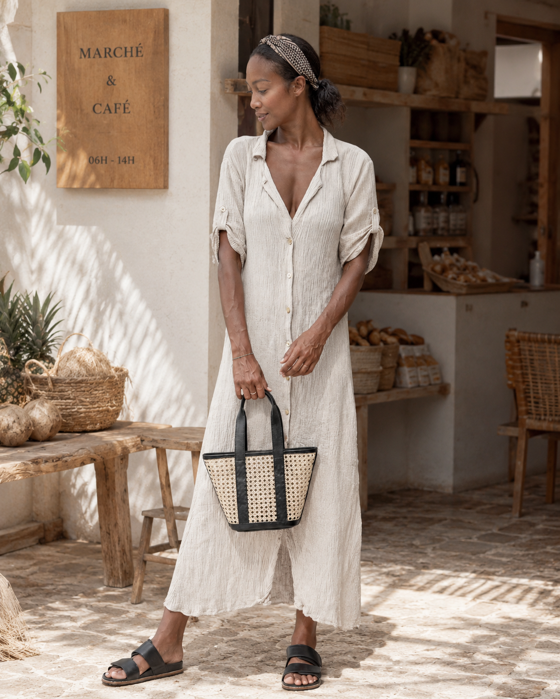 Raja Leather and Cane Carryall Bag Village Thrive