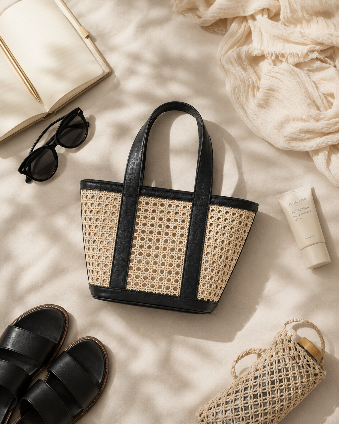 Raja Leather and Cane Carryall Bag Village Thrive