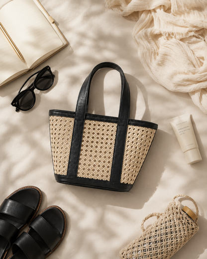Raja Leather and Cane Carryall Bag Village Thrive