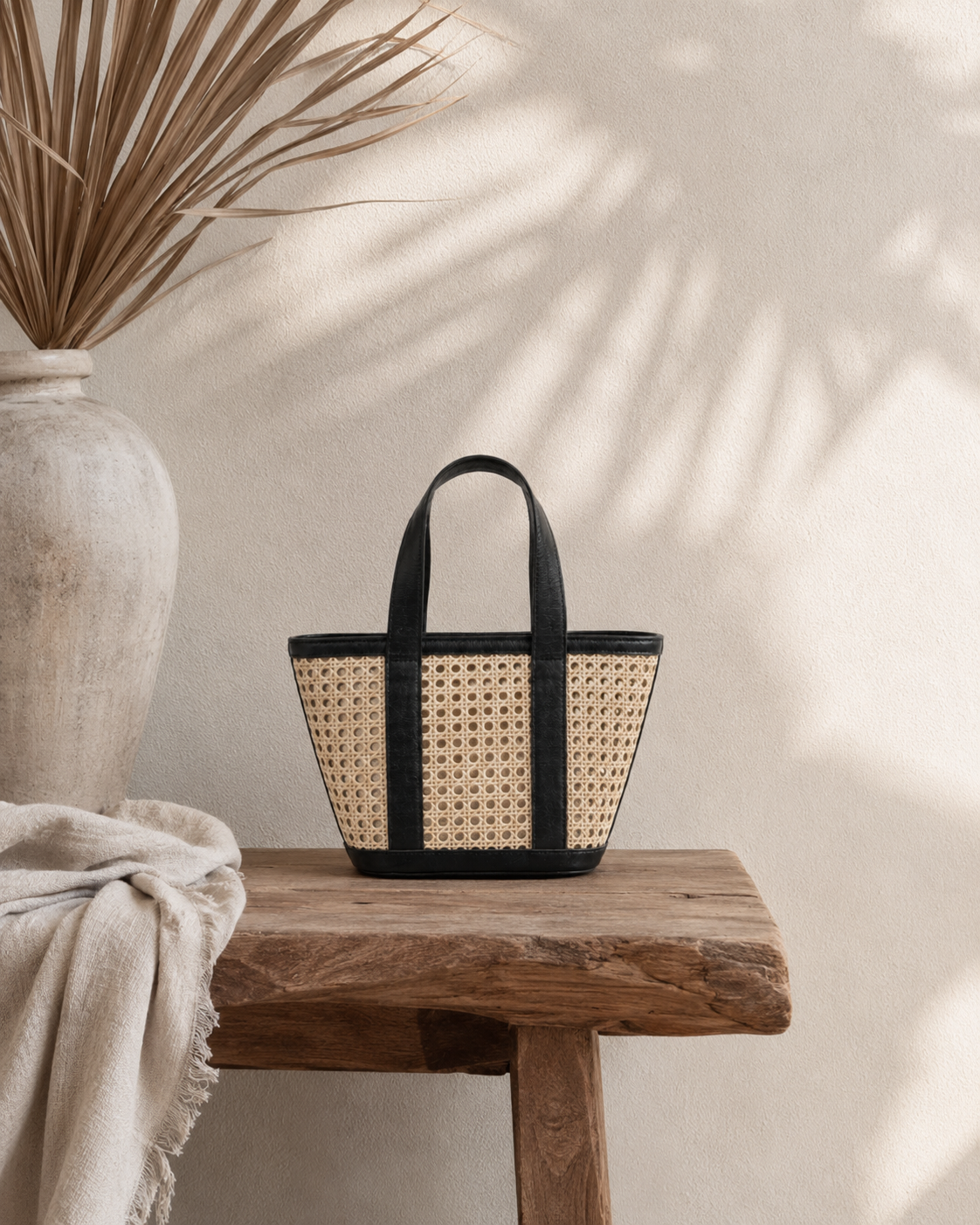 Raja Leather and Cane Carryall Bag Village Thrive