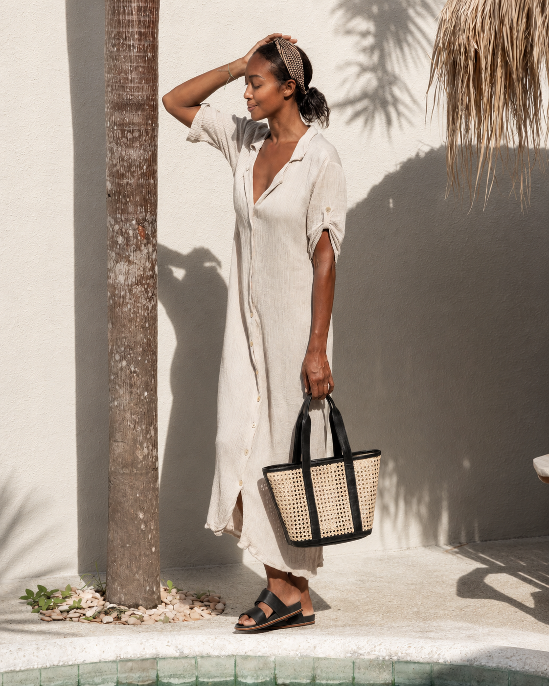Raja Leather and Cane Carryall Bag Village Thrive