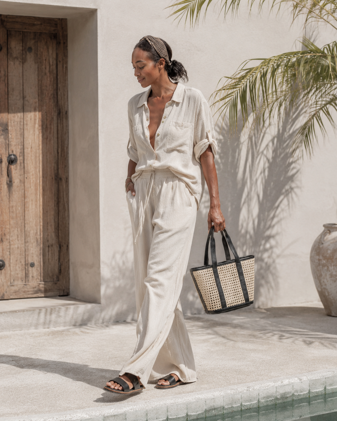 Raja Leather and Cane Carryall Bag Village Thrive