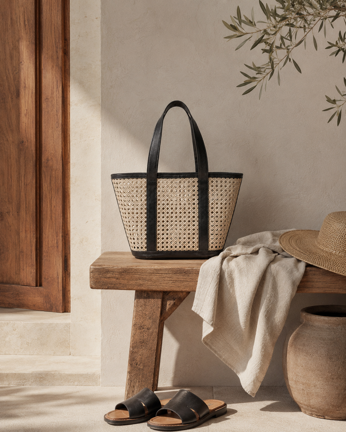 Raja Leather and Cane Carryall Bag Village Thrive