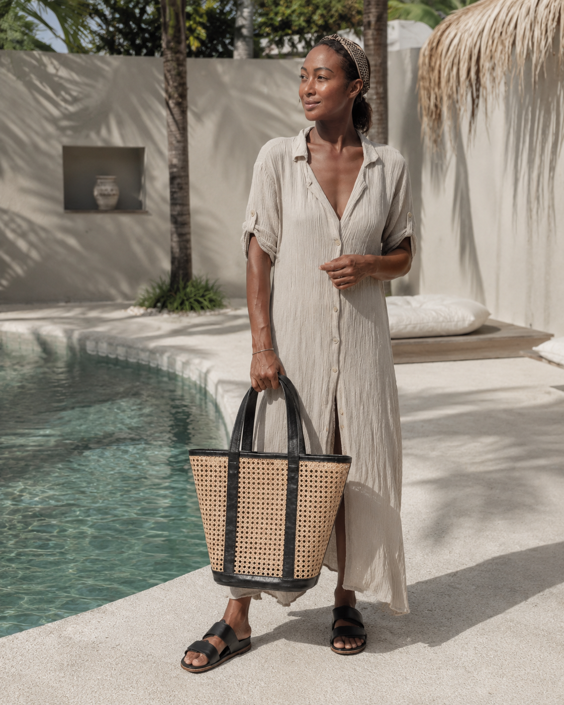 Raja Leather and Cane Carryall Bag Village Thrive