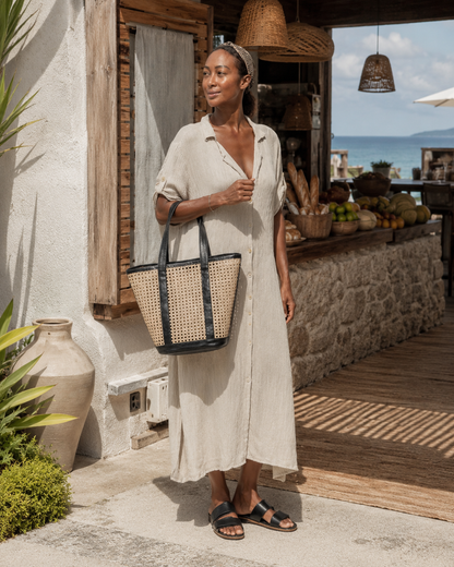 Raja Leather and Cane Carryall Bag Village Thrive