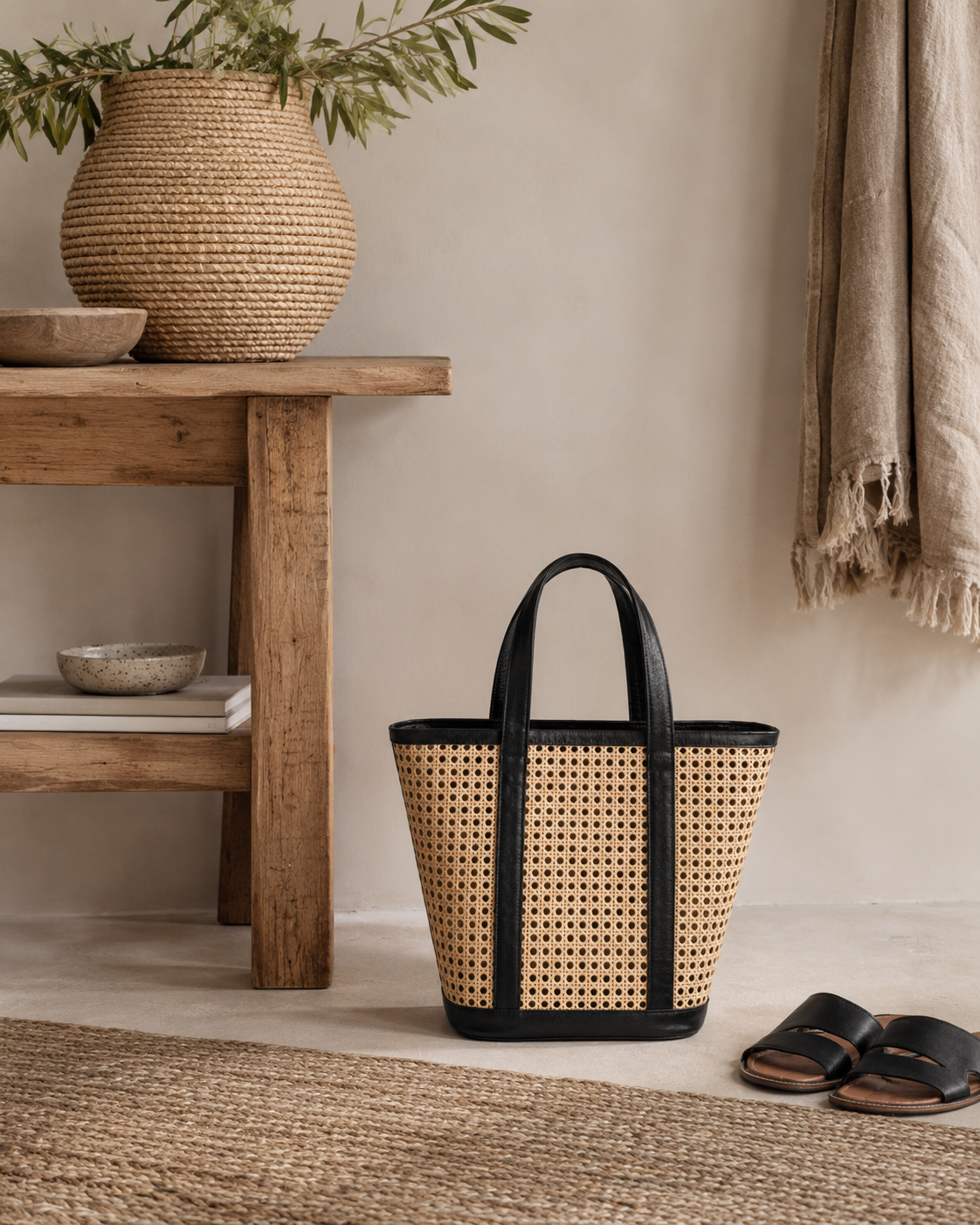 Raja Leather and Cane Carryall Bag Village Thrive