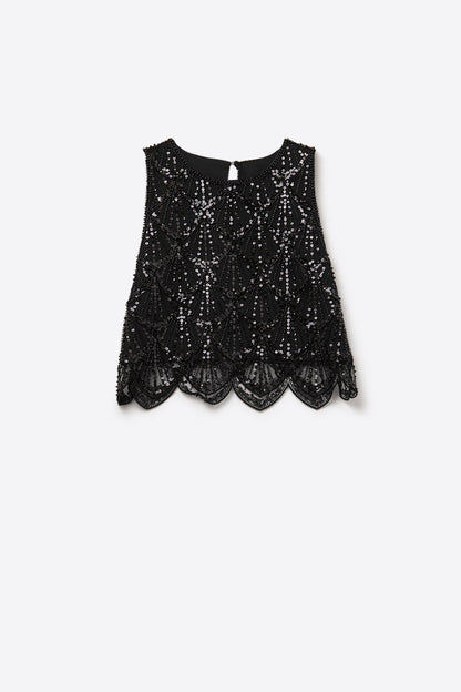 Chic Black Sequin Cropped Top Q2store