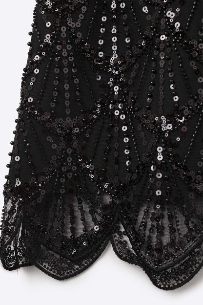 Chic Black Sequin Cropped Top Q2store