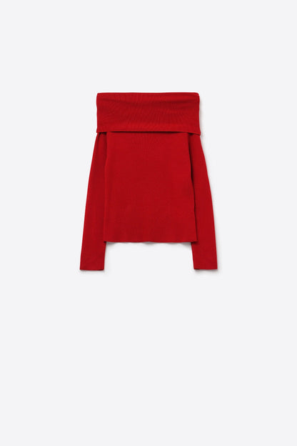 Chic Off-Shoulder Red Knit Top Q2store