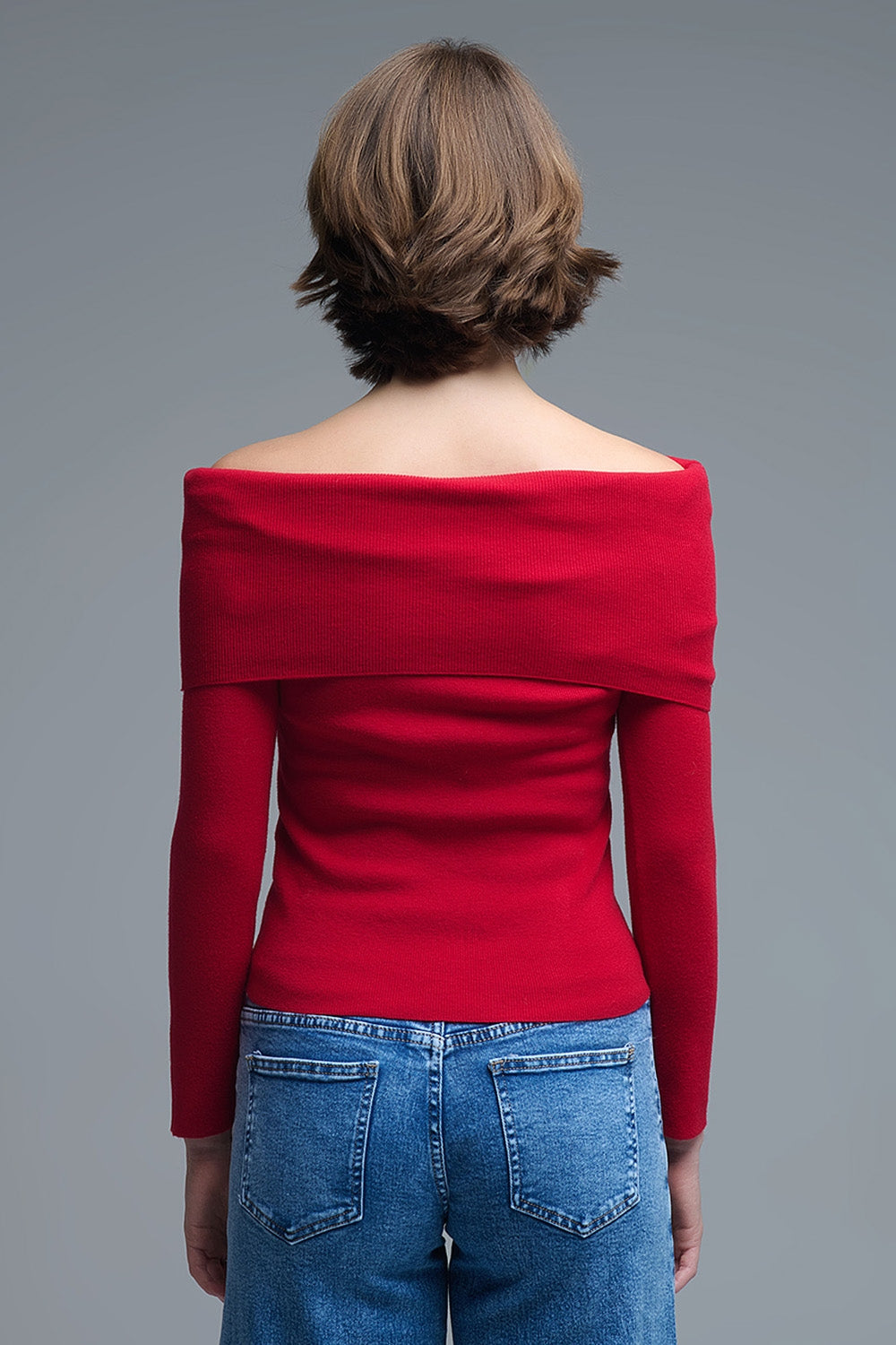 Chic Off-Shoulder Red Knit Top Q2store