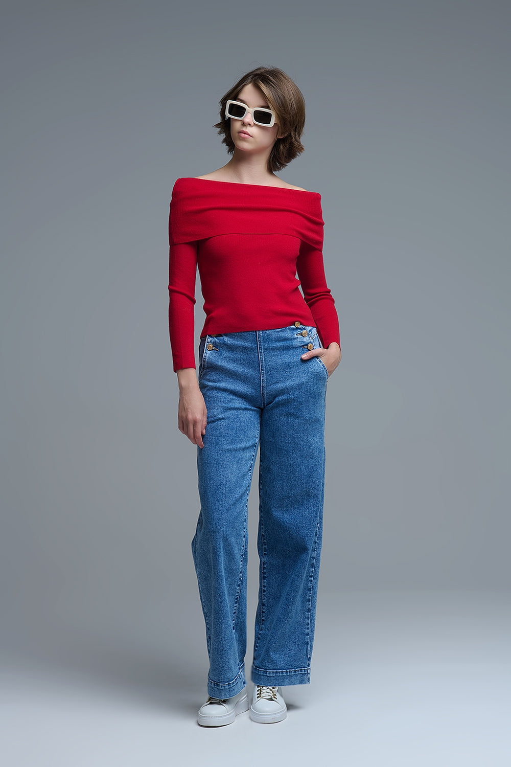 Chic Off-Shoulder Red Knit Top Q2store