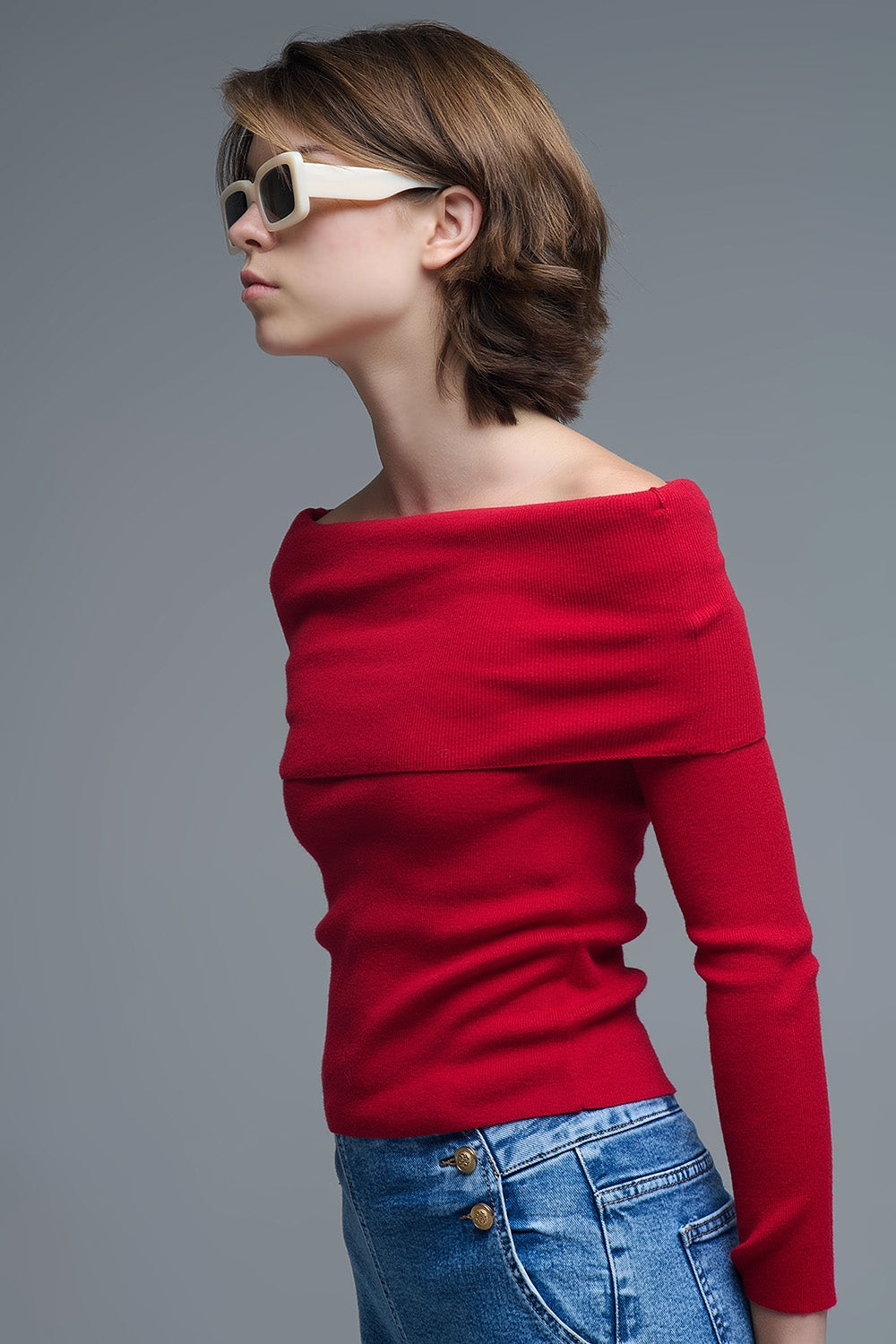 Chic Off-Shoulder Red Knit Top Q2store