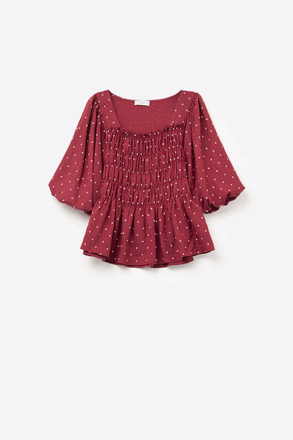 Chic Red Polka-Dot Cropped Top fitted at the waist Q2store