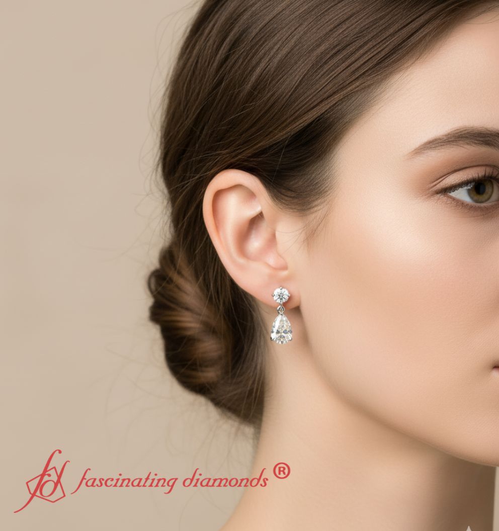 Round And Pear Drop Stud Earrings Fascinating Diamonds
