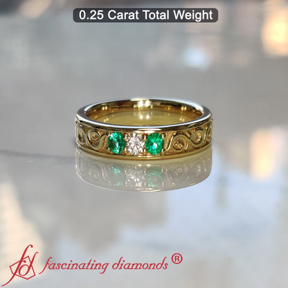 Classic Mens 3 Stone Wedding Band Fascinating Diamonds