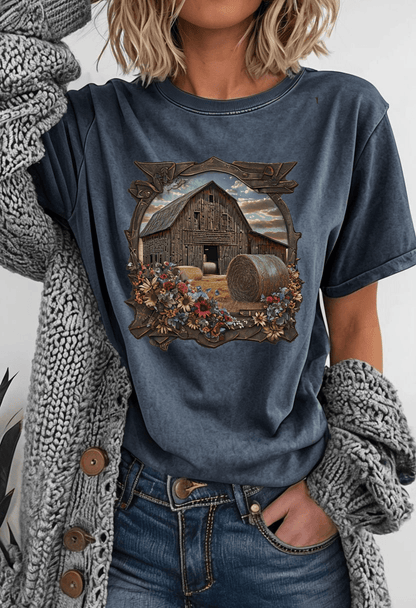 Weathered Barn and Wildflowers Tee Country in My Heart