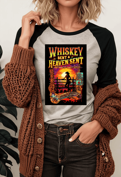 Whiskey Bent and Heaven Sent 3\4 Sleeve Baseball Tee Country in My Heart