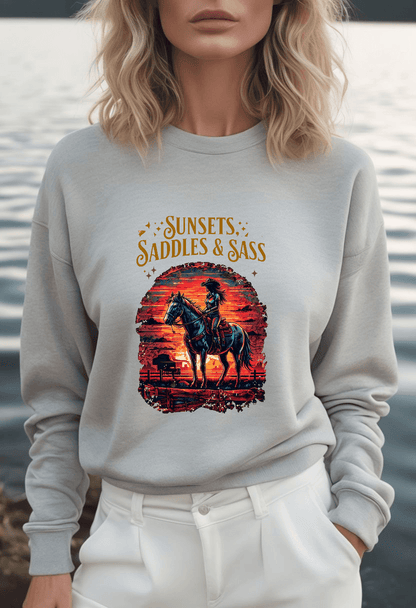 Sunsets Saddles and Sass Softstyle Fleece Crewneck Sweatshirt Country in My Heart